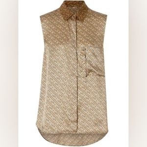 BURBERRY TB MONOGRAM 100% SILK OVERSIZED SHIRT BLOUSE TOP